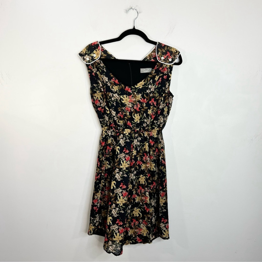 Vintage 80s style Cokluch Montreal black floral gauzy cotton mini summer dress M - Picture 5 of 13